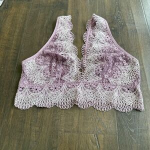 Victoria's Secret Bralette Women's XL Lace Wireless Floral Lingerie Purple